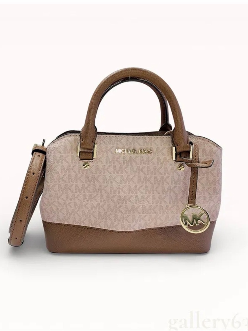 Michael Kors Pink Logo & Brown Leather Satchel